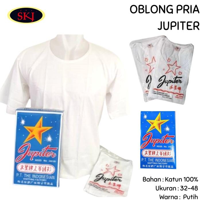 Kaos Oblong Katun JUPITER ukuran 32-48 Polos Putih / Blong Pria