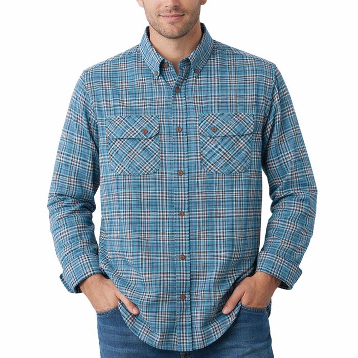 Duluth Trading Co Long Sleeve Shirt Plaid Blue Green Original