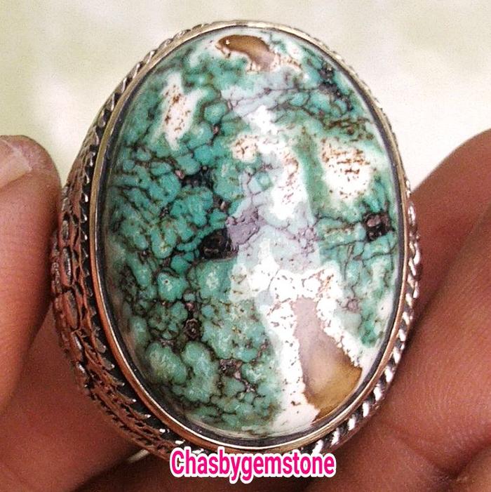 Ring Pirus Hubei serat antik unik-Cincin Batu Pirus Hubei warna unik langka