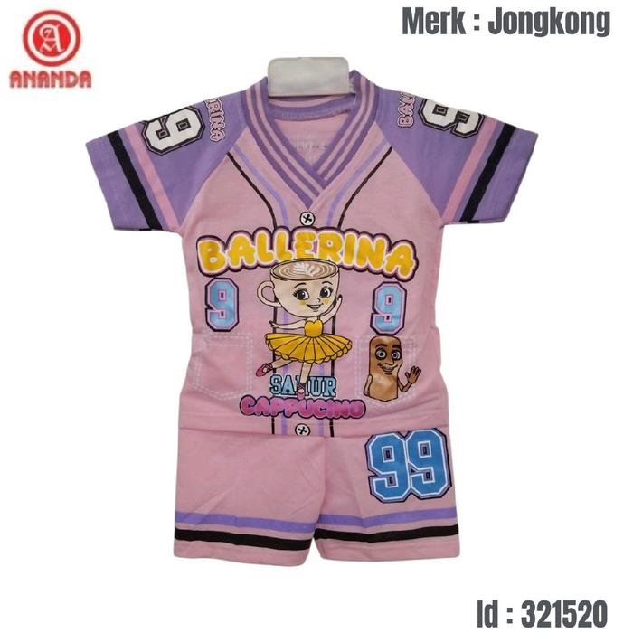 Setelan Lengan pendek anak perempuan jongkong oblong v baby tery all warna sablon celana pendek