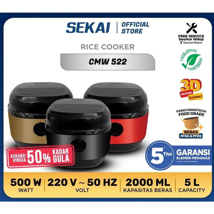 Terbaru Sekai Rice Cooker Digital Low Sugar Low Carbo Anti Gemuk 2L - CMW 522 CMW522