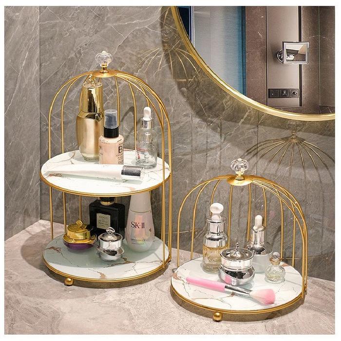 Iron Art Nordic Style Bird Cage Rack Lipstick Perfume Cosmetic Skin