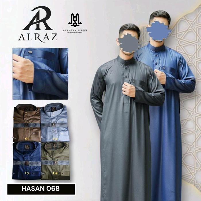 HASAN | Jubah Al Raz Polyester Pria Lengan Panjang Non Manset Kerah Keras | Gamis muslim Dewasa Saud