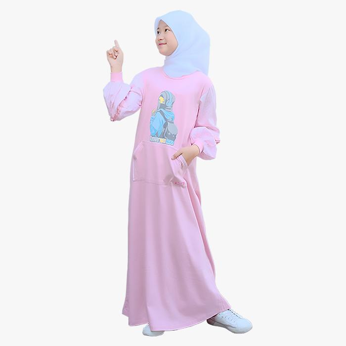 SHIBAKIDS Zhafira Series Gamis Anak Perempuan Bahan Kaos Katun Jepang Lengan Panjang Sablon Rubber I