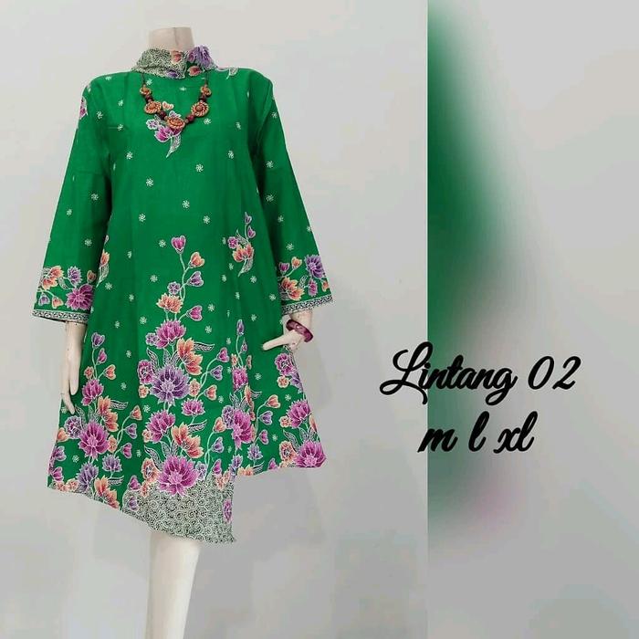 Tunik cantik model tumpal motif bunga
