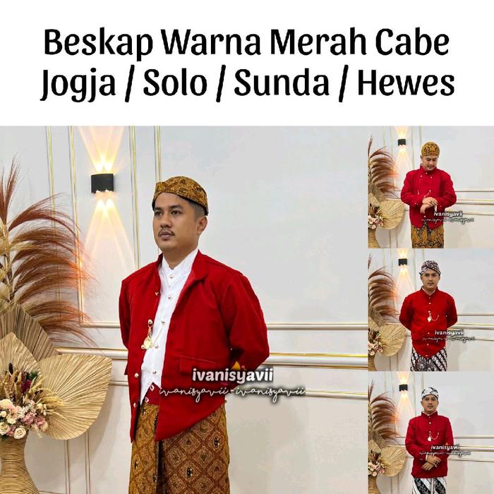 Atasan Tradisional, Beskap Model Lengkap - Warna Merah Cabe / Warna Lain nya - Jogja / Solo / Sunda