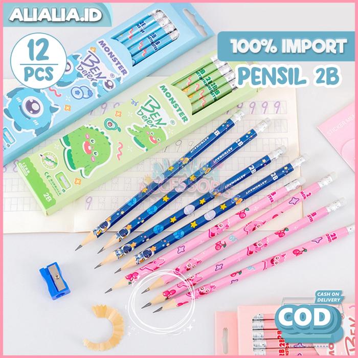 Pensil 2B 1 Lusin Pensil Kayu Model Kartun Warna Isi 12 Pcs Perlengkapan Alat Tulis Sekolah