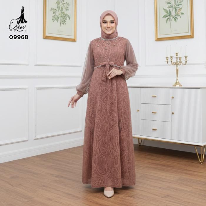 Gamis Ozias Brokat Premium 09968 Ld 105 I Gamis Tangan Balon I Gamis Kondangan Muslim Nyaman