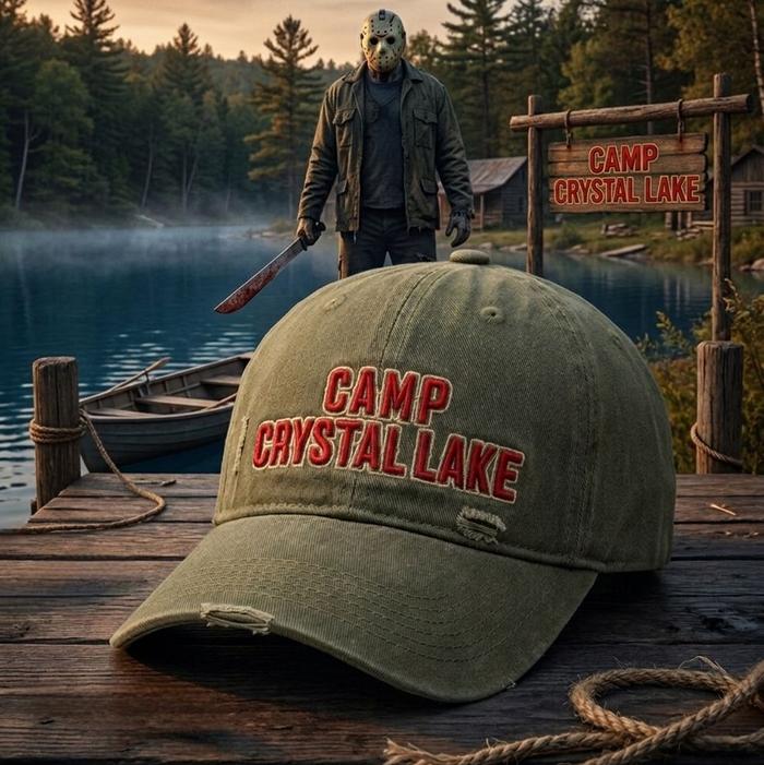 Topi Ripped Vintage Rare Camp Crystal Lake Friday the 13th Official Original Second Warna Hijau Army