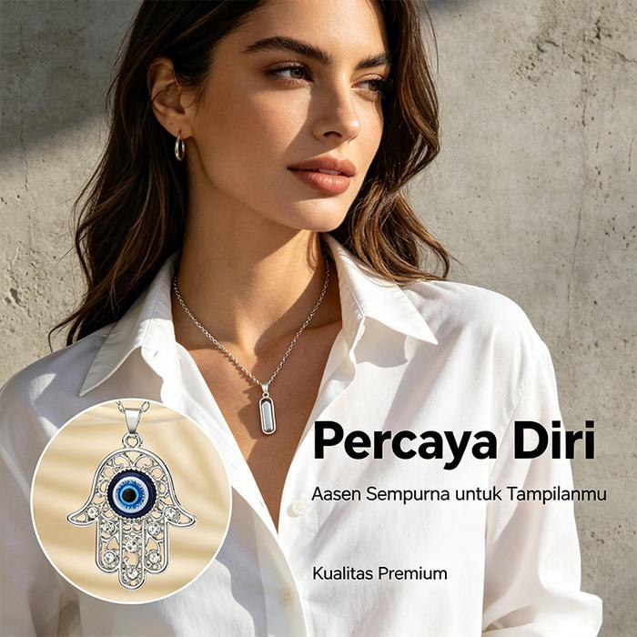 Kalung Mata Iblis Biru Berlian Emas Tetes Minyak Turki Kemasan Kartu