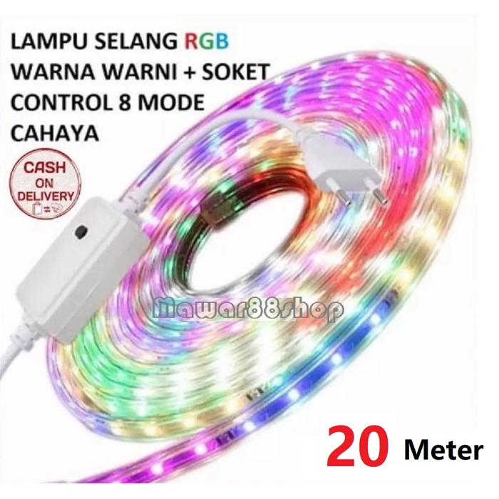 LAMPU LED STRIP LED 20 METER RGB / lampu natal selang LED 5050 + ADAPTOR - Rainbow