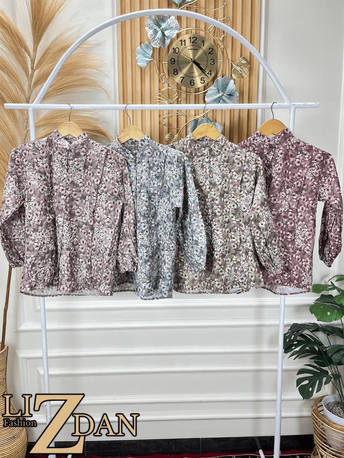 atasan blus wanita cewe katun motif bunga bolong premium lengan panjang kekinian cantik nyaman murah
