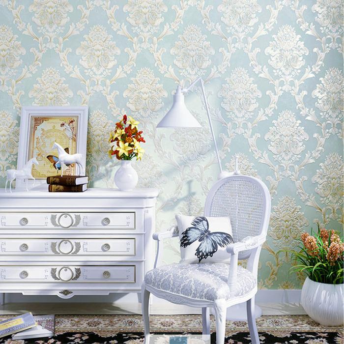 European Style Modern Damascus Non-Woven Wallpaper 4D Living Room TV