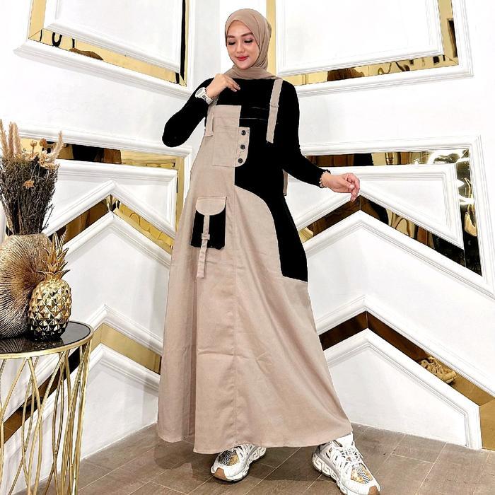 AtarPedia Jinny Overall Cargo Jumpsuit Wanita Terbaru Bahan Katun Combed Strict Panjang Maxi Dress M