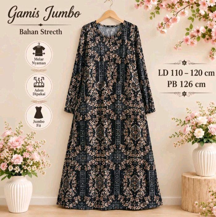 Preloved Gamis Jumbo Elegan motif bunga Ld 110-120 Pb 126