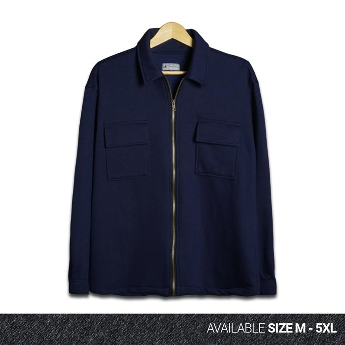 REEVANT Shacket Jacket Zipper Fleece Premium Unisex Big Size Jumbo Ukuran M-5XL Midnight