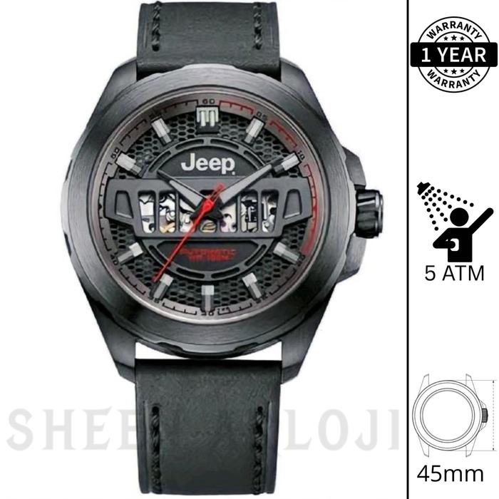 Jam Tangan Pria Jeep Automatic Leather Strap Kulit Analog Stainless