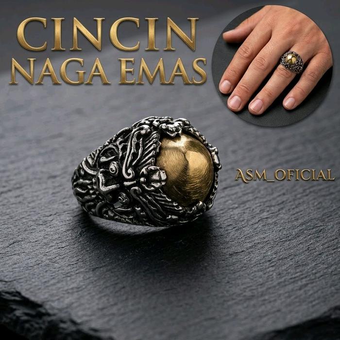 Cincin naga emas Ring motif Bali Antik - Wesi kuning - pancadatu