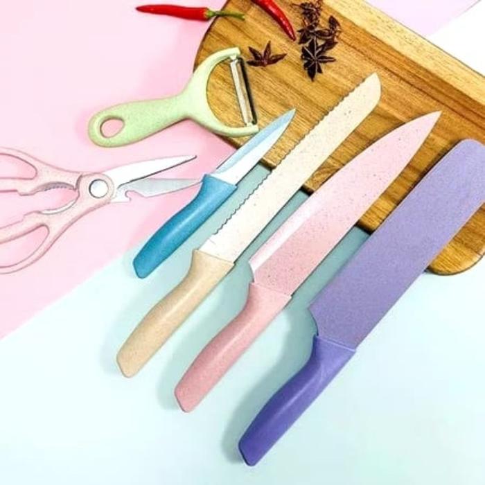 {BG} Pisau Set Evcriverh Stainless Anti Lengket / Kitchen Knife Gunting Pisau Set Super Tajam Set 6i