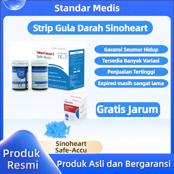 Free Jarum Sinocare/Sinoheart Safe Accu Strip Uji Gula Darah (50 Strip) Strip Gula Darah Stik Gula D
