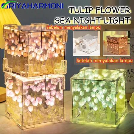 Diy 10*10Cm 20 Bunga Tulip Malam Lampu Led Lampu Bunga Tulip Lampu Led Kamar Tidur Hadiah Liburan Bu