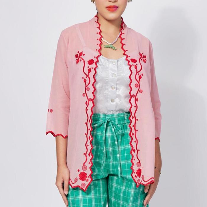 Putu Mayang Embroidered Kebaya Encim - Pink/Red - Cotton
