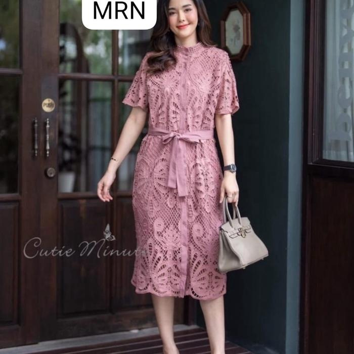 Dress brokat cutie minute import gaun full brokat premium