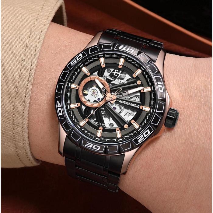 Evans Jayden Jam Tangan Pria 9565 Rantai Automatic Movement Stainless Steel Kaca Sapphire Chronograp