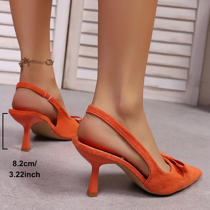 Women's Slingback High Heels Sandals 2026 Summer Bowie Decor Yellow Pointed Toe Pumps Woman Plus Siz