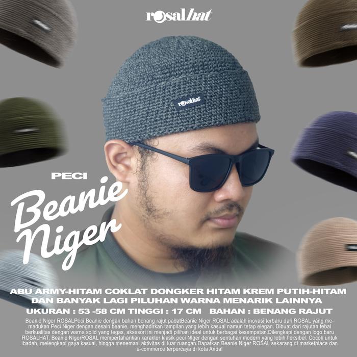 Peci Rajut Tebal Beanie Niger Rosal Beaniehat Topi Kupluk Sholat Gaul Rosalhat Dewasa Pria Muslim