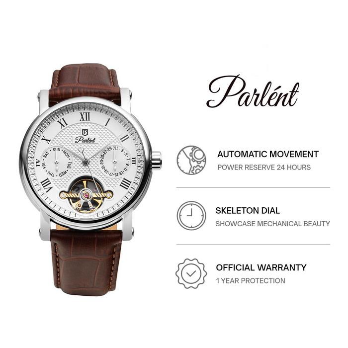 Parlent Magnus Calibre - Jam Tangan Pria 41mm, Dual Core Movement, Waterproof 5ATM (50M), Stainless