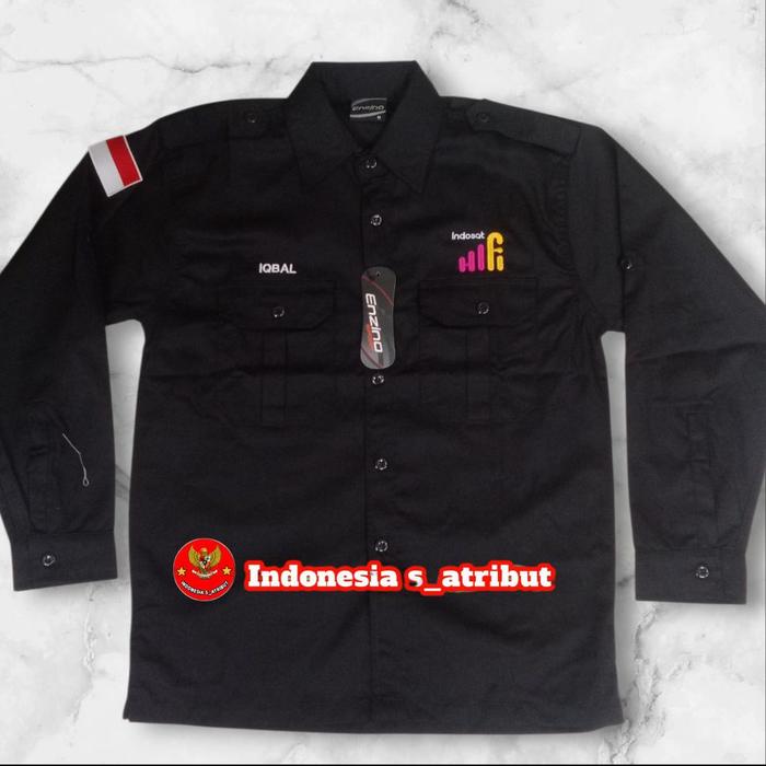 kemeja indosat ooredoo baju indosat ooredoo hutchison lengan panjang warna hitam