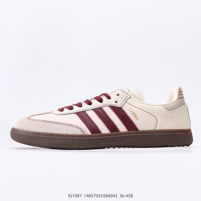 Adidas Samba OG Wonder White Maroon Sepatu Sneaker Pria Klasik dengan Desain Tiga Garis Merah Marun
