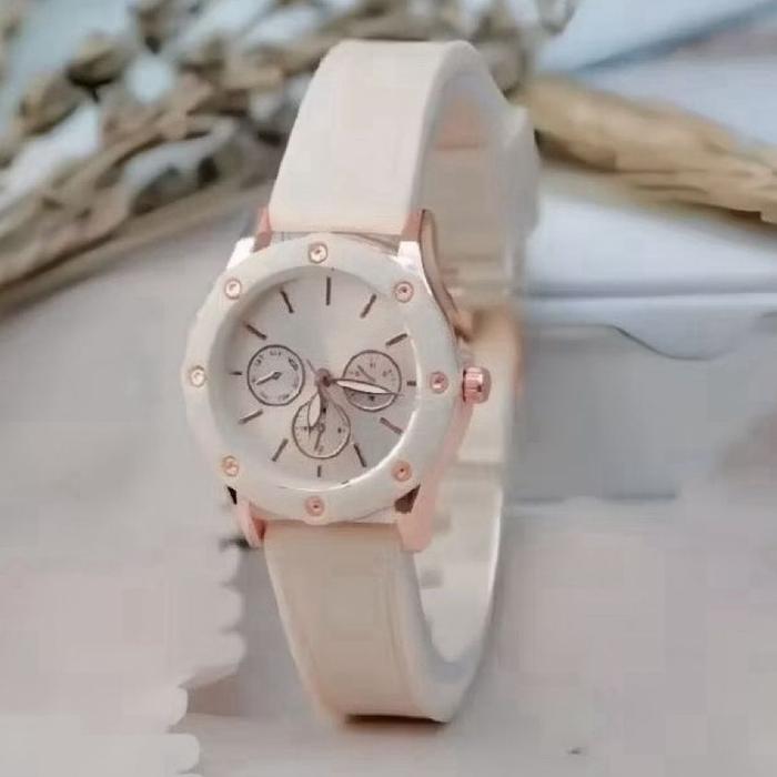 PROMO !!! Jam Tangan Wanita Fss Tali Rubber Fashion F-8996 Body Baut Chrono Variasi Watchess Busines