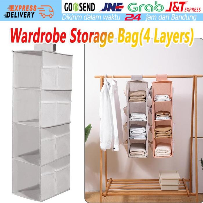 4 Susun Rak Gantung Baju Lemari Pakaian Tempat Penyimpanan Bra Tas Organize Bahan Kain Non Woven