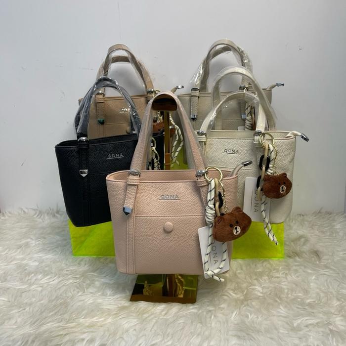 QONA tas selempang fashion variasi kancing Wanita Kulit