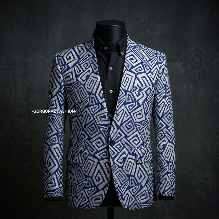 gorgoraz jas pria blazer pria batik keren navy vector slimfit terbaru Lengan panjang Formal