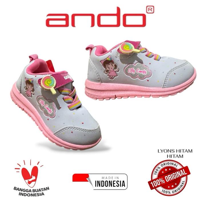 SEPATU ANDO LILY CANDY SEPATU ANAK PEREMPUAN PAUD TK PUTIH PINK