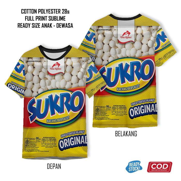 Kaos Kacang Sukro Original BBQ Kedele Kribo Bawang Camilan Oven Full Printing Keren | Baju Cemilan A