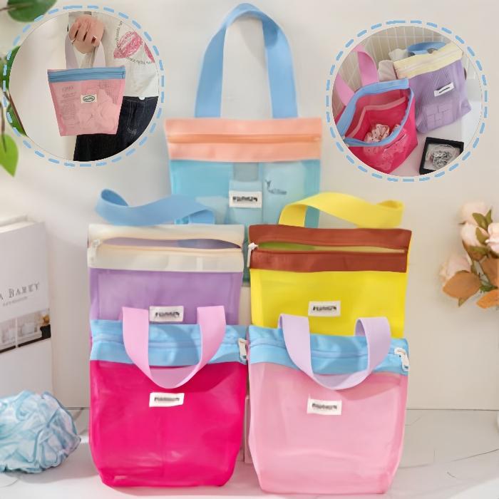 Tas Jaring Serbaguna Mini Besar / Pouch Travel Make Up Kosmetik & Peralatan Mandi / Tas Jaring Tempa