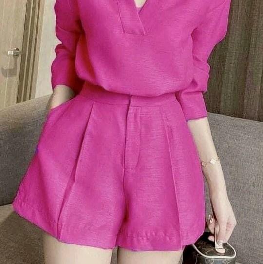 jumsuit kekinian kemeja setcel pendek Wanita