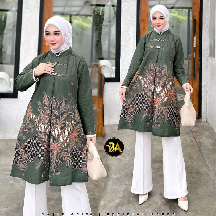 TUNIK BATIK WANITA.TUNIK BATIK MODEL CHEONGSAM.TUNIK KATUN