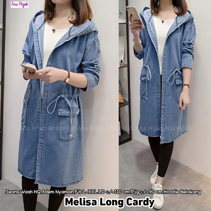 READY MELISA LONG CARDY BY ANA HIJAB MELISA LONG CARDY KARDIGAN WANITA OVERSIZE BAHAN JEANS KARDIGAN