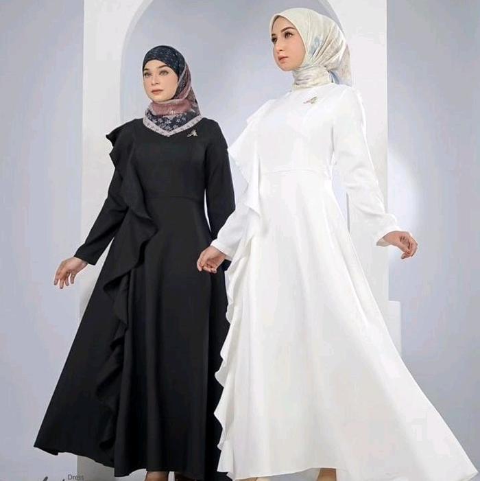 Promo cuci gudang arrafi gamis polos Muslim Gamis Pesta Simple Hitam Wanita Atasan Basic