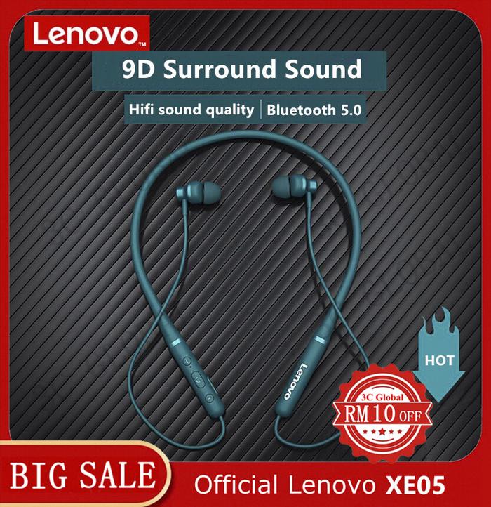 Lenovo XE05 Headset Bluetooth Nirkabel, Headset Terpasang Di Leher