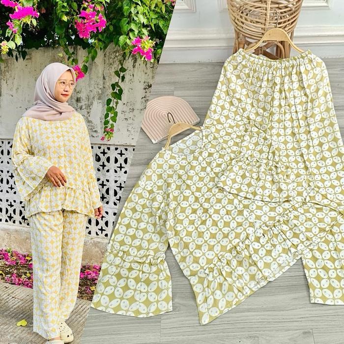 SET SALSA ONESET RAYON PREMIUM BUSUI PIYAMA WANITA Setelan Motif Panjang