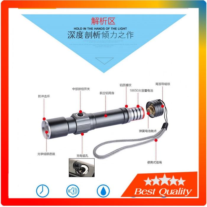 Lampu Senter LED Super Terang Mini Waterproof Cas Magnetic - WT518 Camping Gunung Fashlight