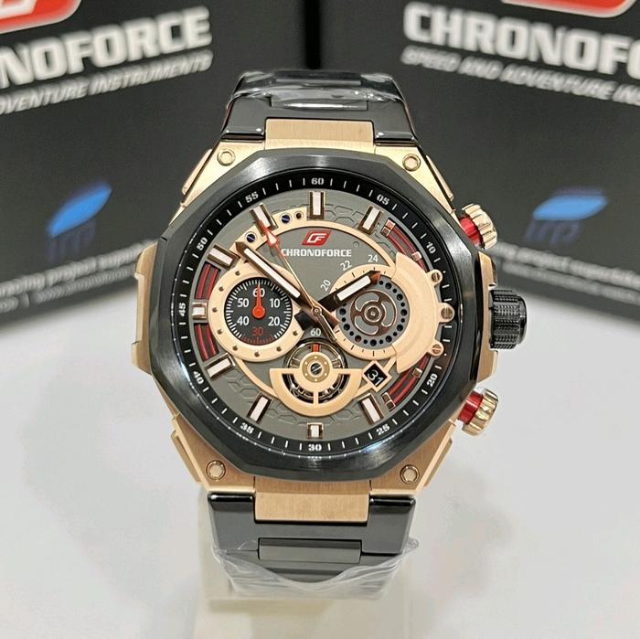 JAM TANGAN PRIA CHRONOFORCE CF5340G BLACK ROSEGOLD Analog