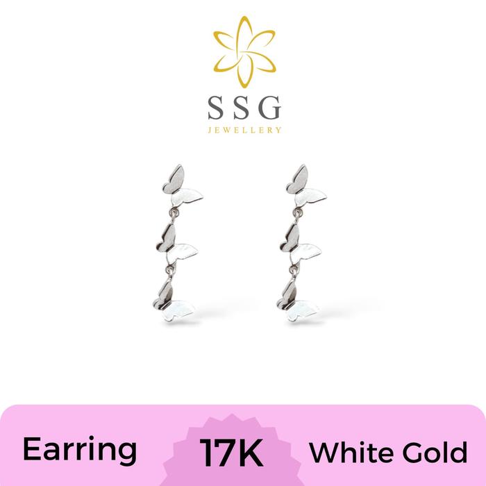 Anting Giwang Fashion Variasi Kupu - Kupu 3 Susun Polos White Gold / Emas Putih 17K - SSG JEWELLERY