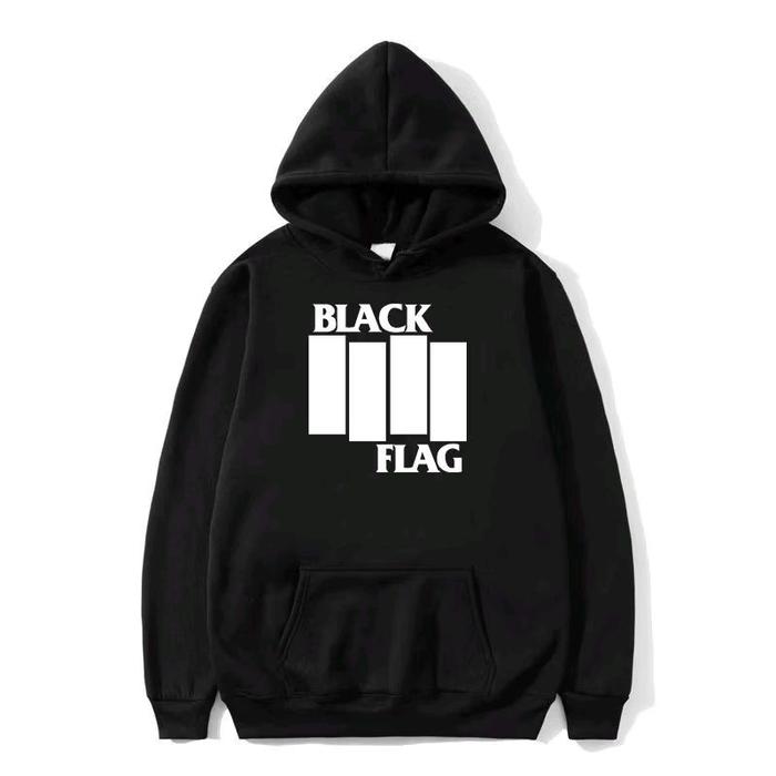 Jaket Hoodie Band Punk Black Flag - Pria Wanita Custom Polos Distro